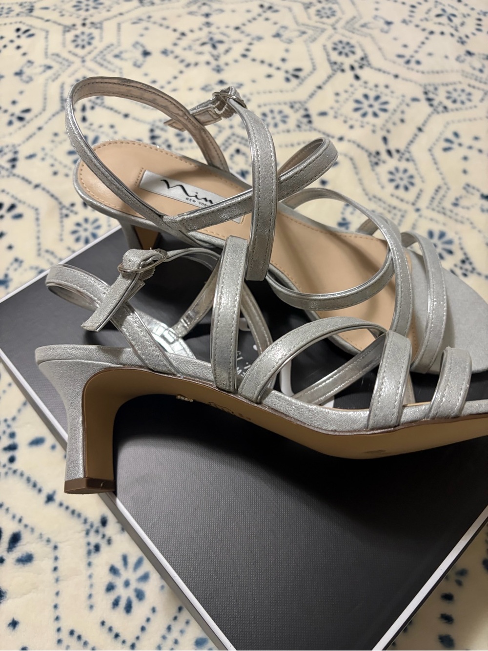 Nina Silver Strappy Mid Heel Sandals - Picture 3 of 3